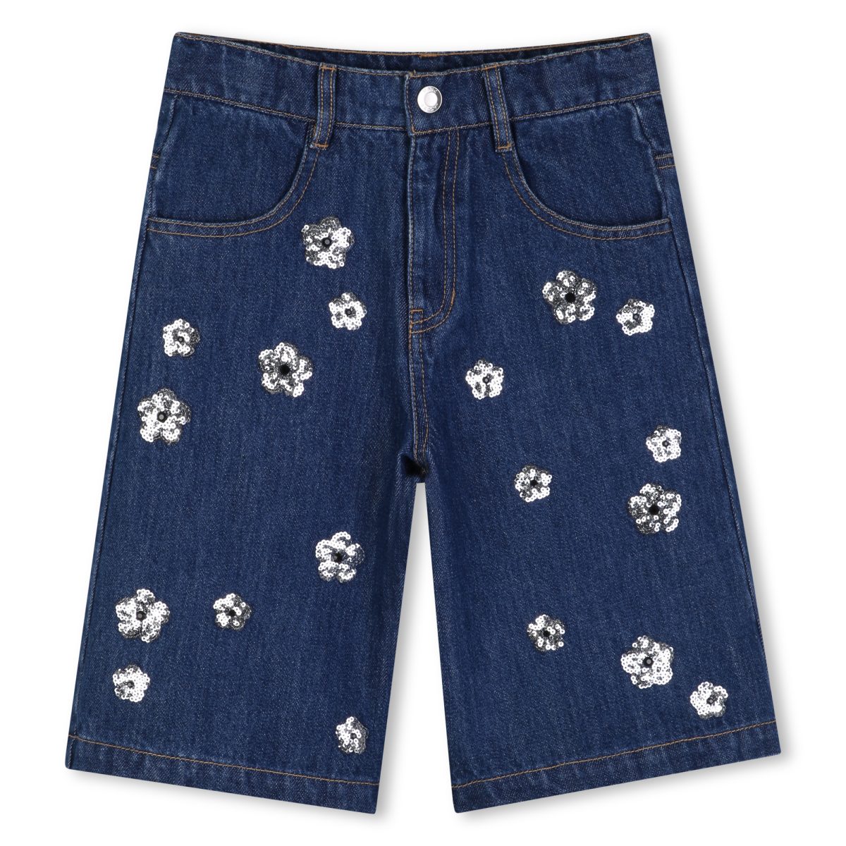 Bermuda en denim brodé